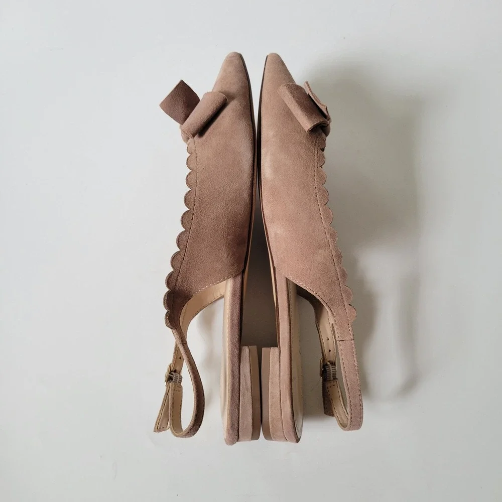 Essex Lane Taliah Slingback Flats 8M Point Toe Bow Vamp Coquette Quiet Luxury